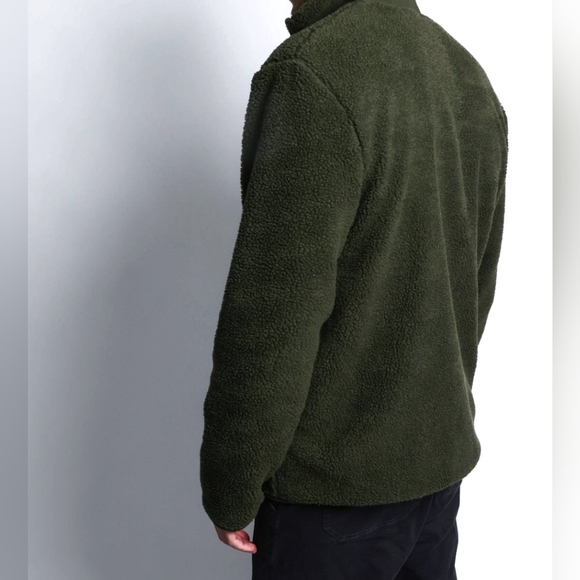 Champion Army Fleece Pullover Sweatshirt Hunter Green Pocket XL Zip Fuzzy Sherpa - Picture 2 of 10